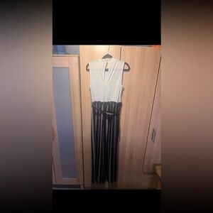 Sleeveless White and Black Striped Jumper One Piece As U Wish Size L